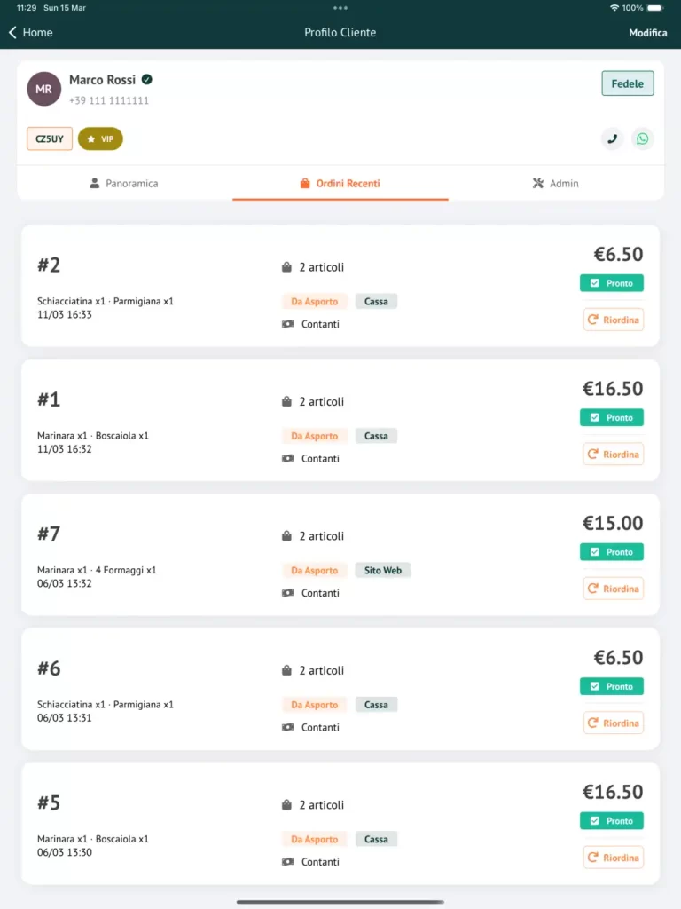 Cliente ordini recenti - pomoAI