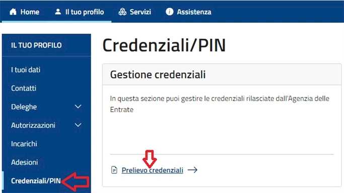ade prelievo credenziali