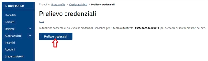 ade prelievo credenziali