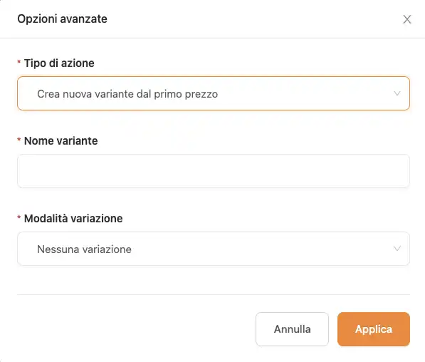 Crea nuova variante dal primo prezzo 2