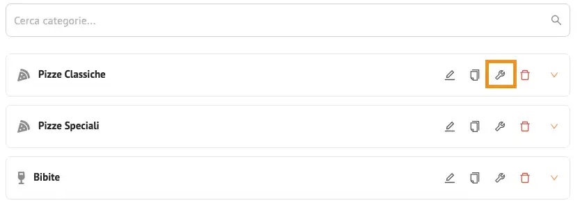 Azioni avanzate su una categoria del menu